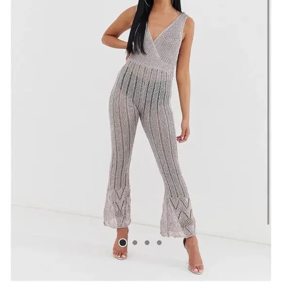 ASOS Glittery Knit Sheer Sleeveless Cover Up Party Jumpsuit Size 6 NWT - Picture 6 of 6